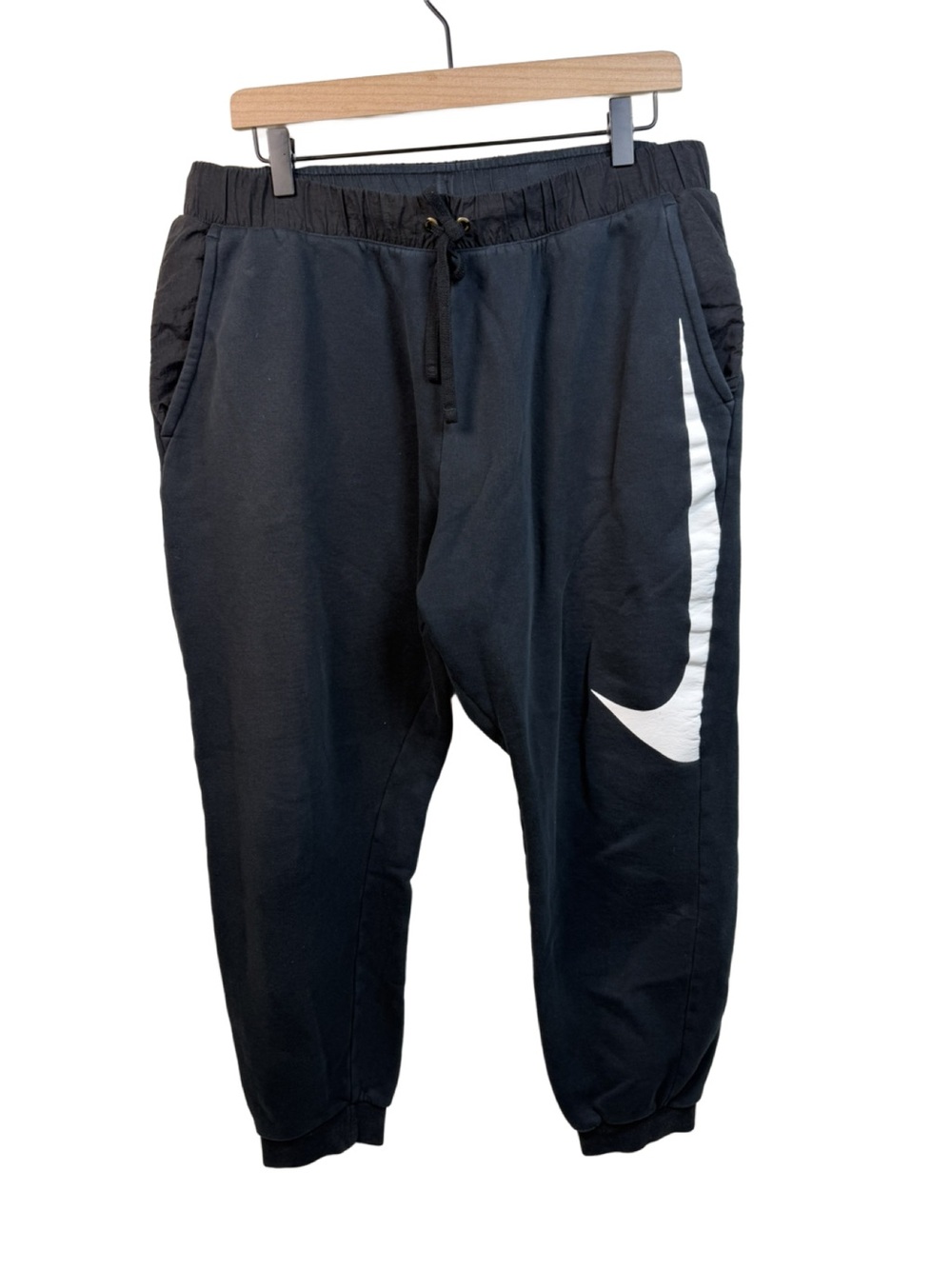 Nike Black Jogger Sweatpants with White Swoosh Side Graphic